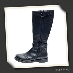 BURBERRY Black Leather Biker Tall Boots